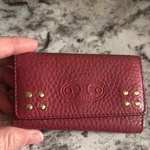 Celine Red Leather Card Holder with Gold Studs missing teeth